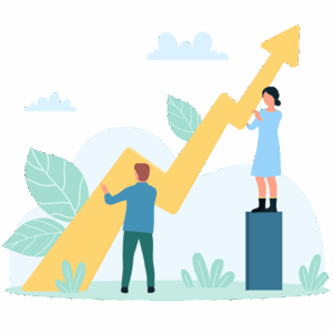 graphic representation of an arrow held by two people indicating growth